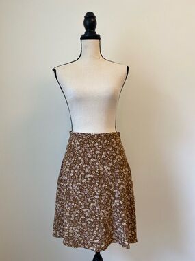 Vintage Floral A-Line Mini Skirt in Brown